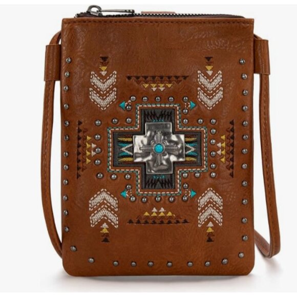 NWT American Bling by Montana West Cell Phone Crossbody, Spiritual Brown, 6.5"L - Picture 1 of 7